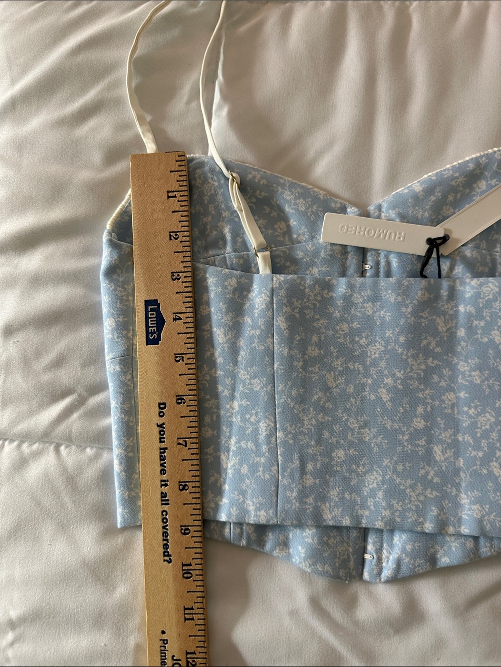 Rumored Cream & Light Blue Floral Bustier Crop Top(B) - Picture 12 of 13